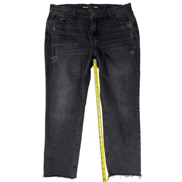 Old Navy Mid-Rise Boyfriend Jeans Size 12 Black Distressed Raw Hem - Picture 5 of 7